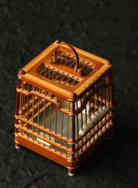精品名家徽派李永攀纯手工精工制作小蝈蝈笼竹制方形扎嘴蛐蛐笼子