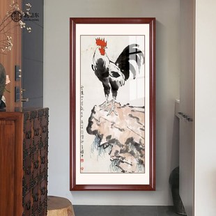 徐悲鸿国画雄鸡图中式玄关装饰画竖版水墨走廊过道壁画骏马挂画