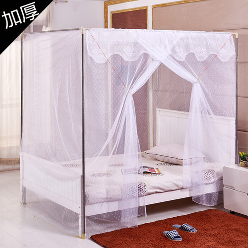 老式蚊帐方顶传统加密加厚单门带不锈钢管支架1.5/1.8m床双人家用