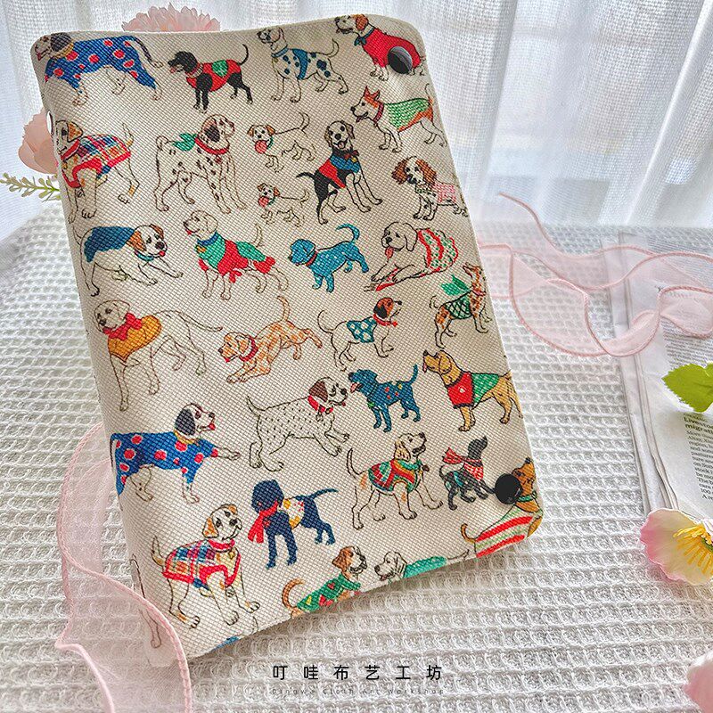 五颜六色的狗狗布艺手帐本A5A6定制活页本小清新可爱日记本笔记本