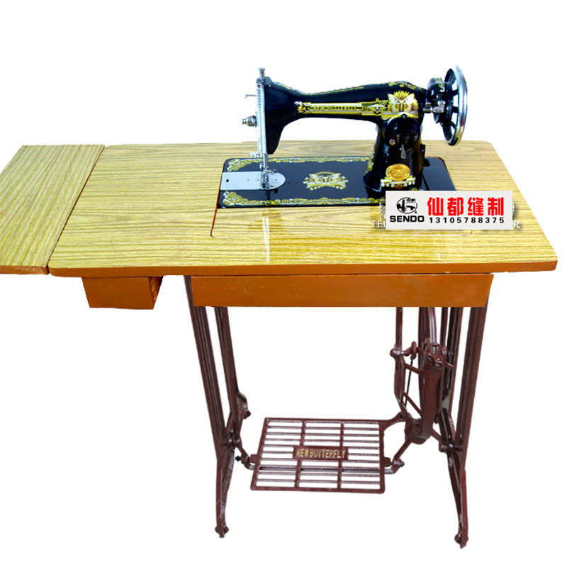 老式脚踏缝纫机飞人蜜蜂家用裁缝机金属吃厚铸铁架子面板