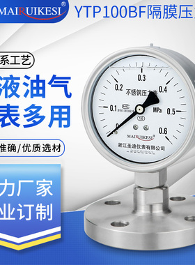 法兰隔膜压力表YTP100BF/MF DN25 DN40 DN50不锈钢耐震膜片压力表