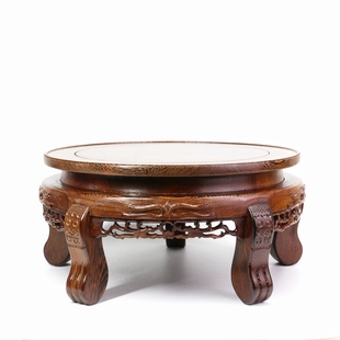 鸡翅木中式客厅落地花架花几矮花凳原木盆景鱼缸花盆石头摆件底座