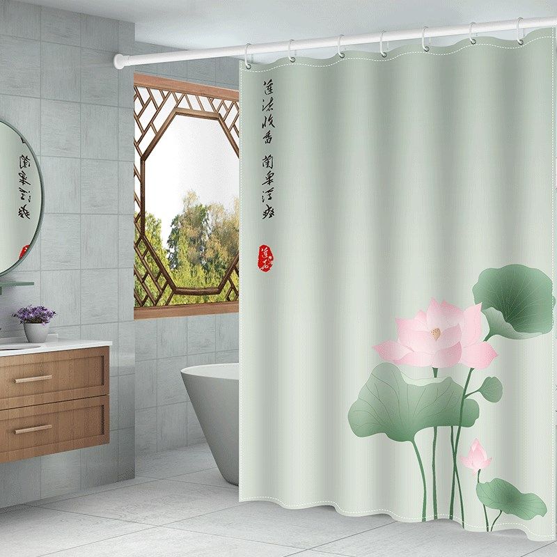 中式浴室浴帘加厚防水浴帘布卫生间浴帘套装免打孔隔断帘洗澡帘子,家庭/个人清洁工具,浴帘,淘宝优惠券,粉丝福利购,淘宝优惠卷