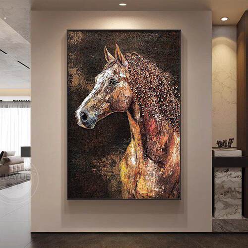 马到功成挂画中古风入户玄关装饰画轻奢高级感客厅沙发背景墙壁.