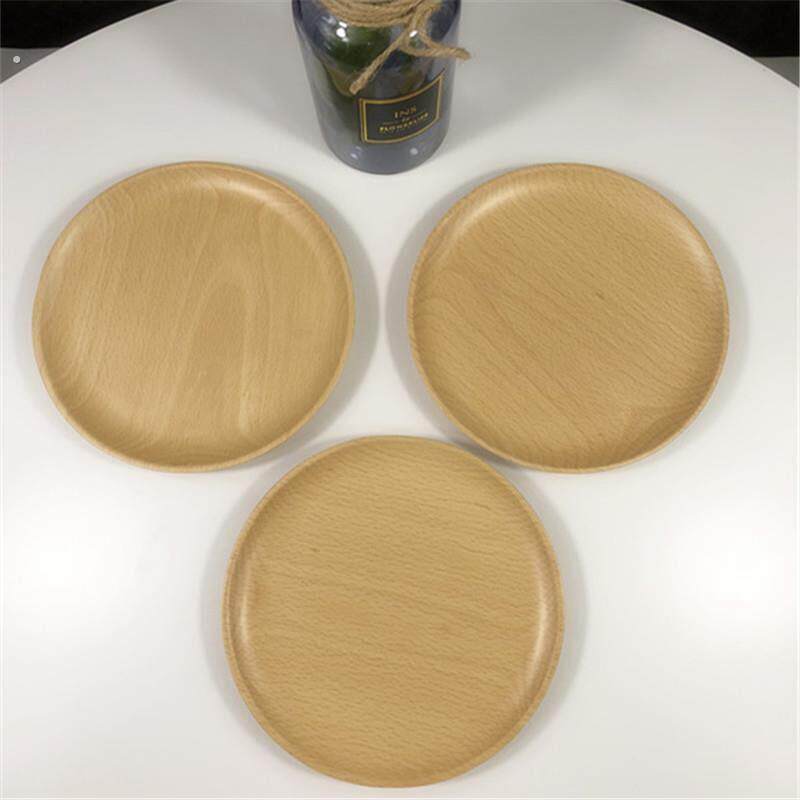 木质托盘圆形餐盘榉木小点心盘木制餐具下午茶糕点便携下午茶