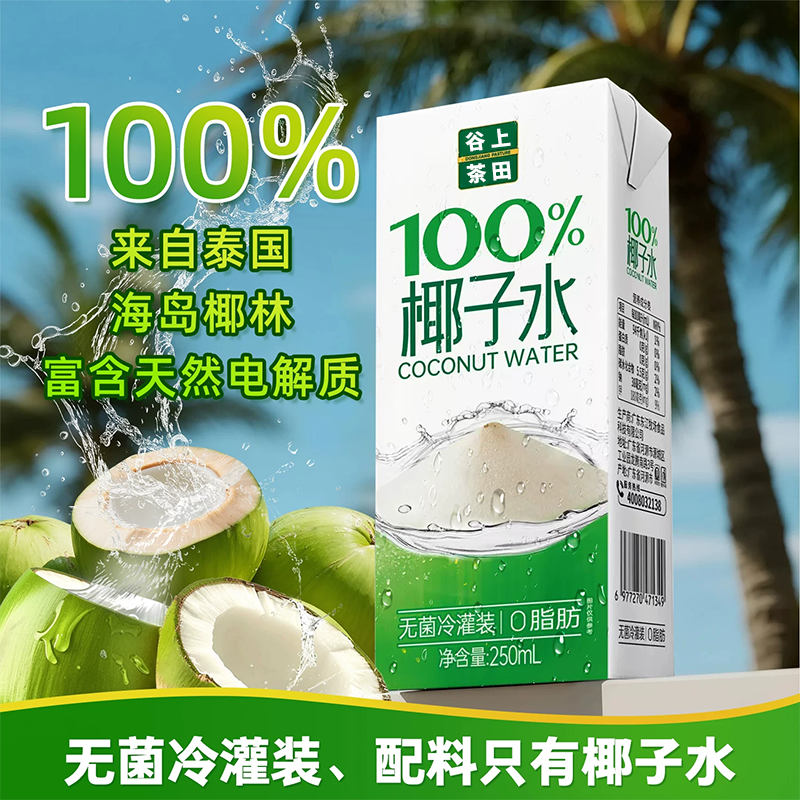 椰子水250ml*10盒饮料解腻0脂运动补水含电解质高钾整箱