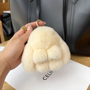 真獭兔毛皮草迷你可爱垂耳小兔子挂件装死兔兔书包包挂饰车钥匙扣