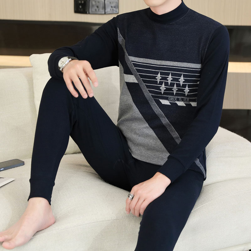 半高领秋衣卫生裤套装男士打底棉毛衫中老年人爸爸纯棉发热衣薄款