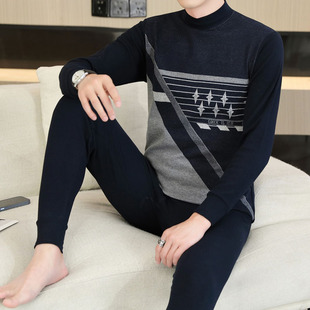 半高领秋衣卫生裤套装男士打底棉毛衫中老年人爸爸纯棉发热衣薄款
