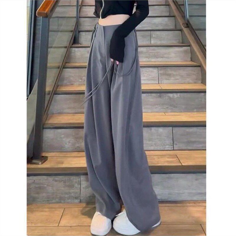 背带西装裤女2022春季新款宽松绑带休闲裤吊带高腰垂感拖地阔腿裤