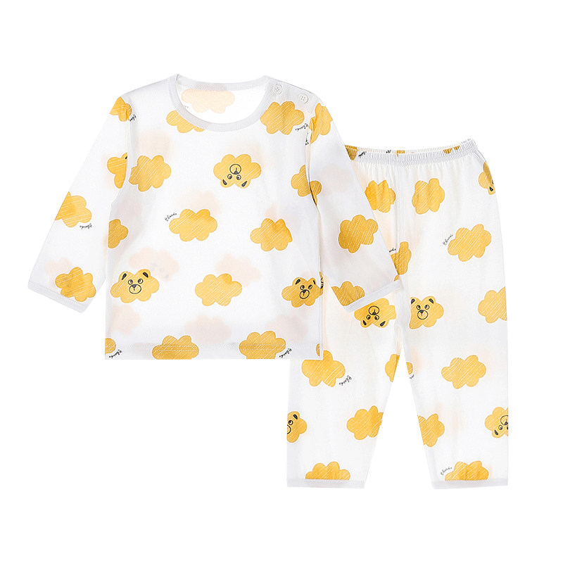 小太牛男女童家居套装宝宝薄款长袖空调房婴儿纯棉夏季竹纤维睡衣