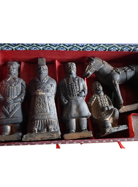 西安秦俑陶俑五件套 黑色泥俑工艺品 中国风旅游纪念品 陕西特色