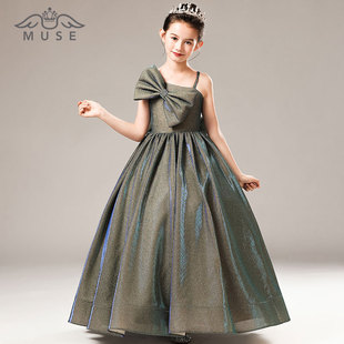 高端女童晚礼服公主裙儿童钢琴演出闪亮模特走秀主持人十岁生日宴