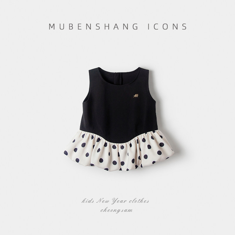 木本尚女童夏装T恤无袖上衣2024新款宝宝夏天衣服可爱波点儿童