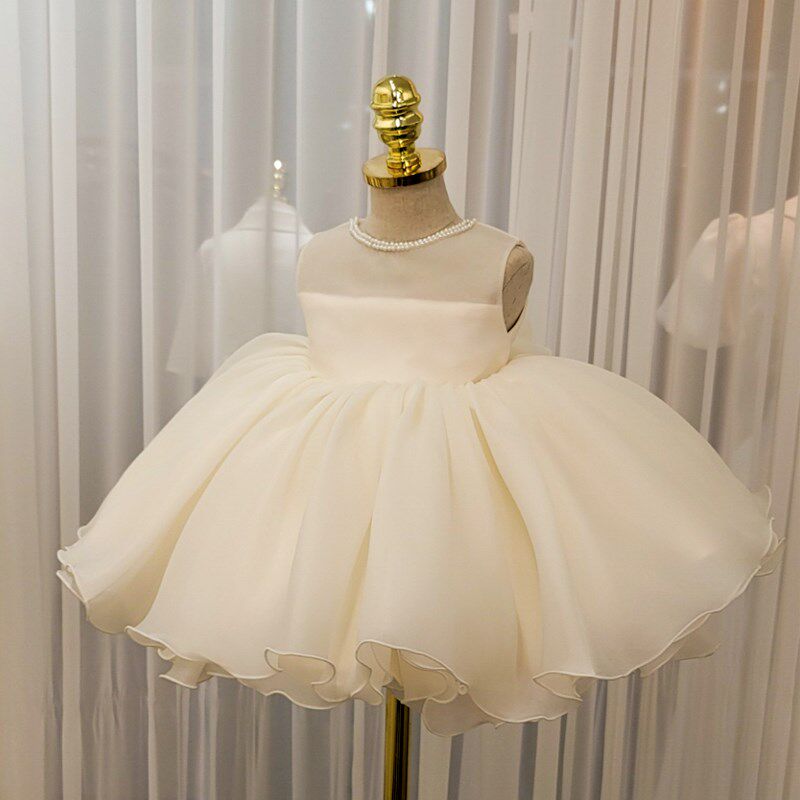 女童周岁礼服女宝宝比赛儿童白色钢琴演奏公主连衣裙花童婚礼洋气