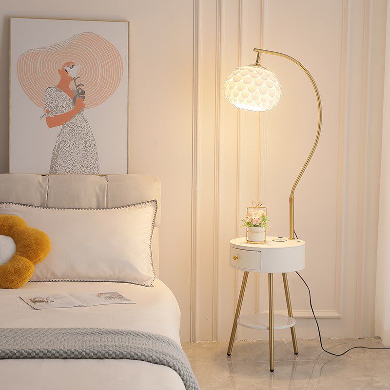 落地灯卧室客厅轻奢高级感艺术边几氛围置物架主卧床头柜台灯一体