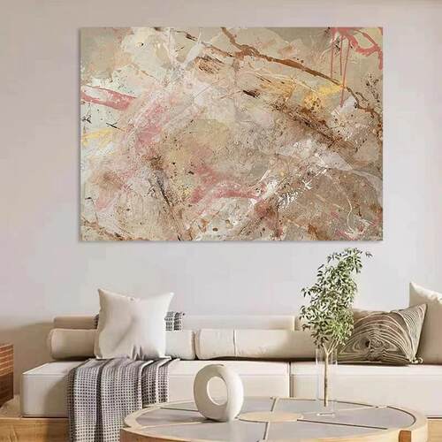 HW.ART手绘油画《冉锦》客厅抽象挂画玄关装饰画餐厅侘寂风手工画