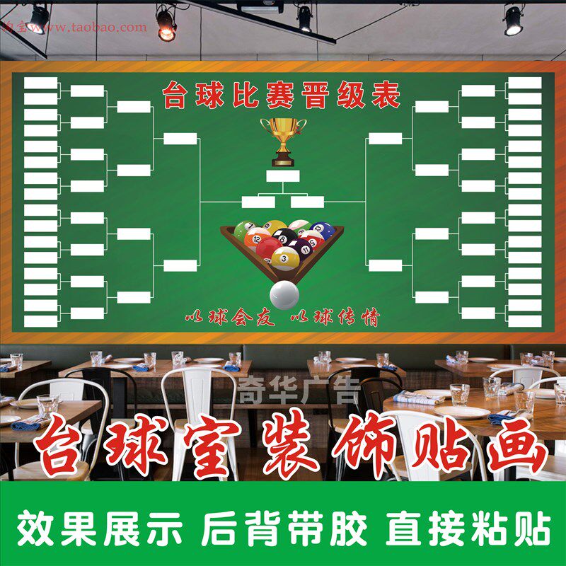 16人32强64人双败制单败制台球比赛晋级表比赛规则桌球室贴画海报