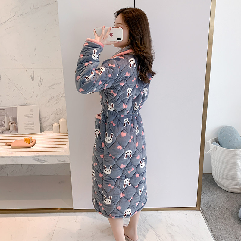 睡袍女秋冬季2022年新款珊瑚绒睡衣冬款小个子加绒加厚夹棉女款