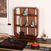 博古架实木镂空新中式 多宝阁桌面置物架茶壶茶具收纳展示架 挂壁式