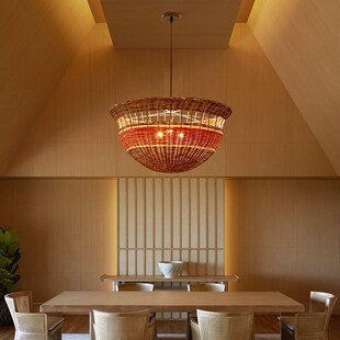 民宿田园创意藤编麻绳吊灯渐变藤艺灯罩农家院餐厅茶室复古禅意灯