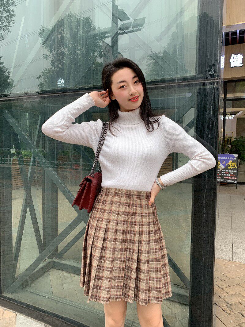 学院风格子百褶裙半身裙女大码 胖mm松紧腰中长款jk格裙学生中裙