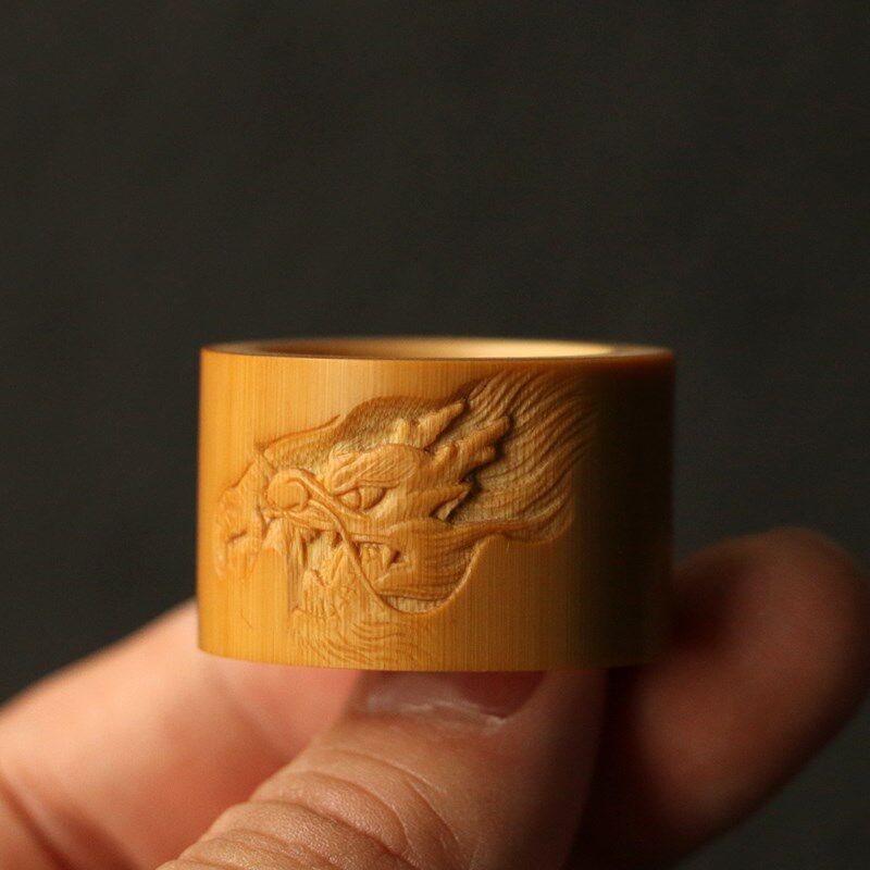 精品名家三舍纯手工浅浮雕祥龙玉竹扳指竹雕手把件把玩戒指环