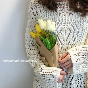 小个子很仙的法国小众打底针织连衣裙春秋款长裙女中长款宽松镂空