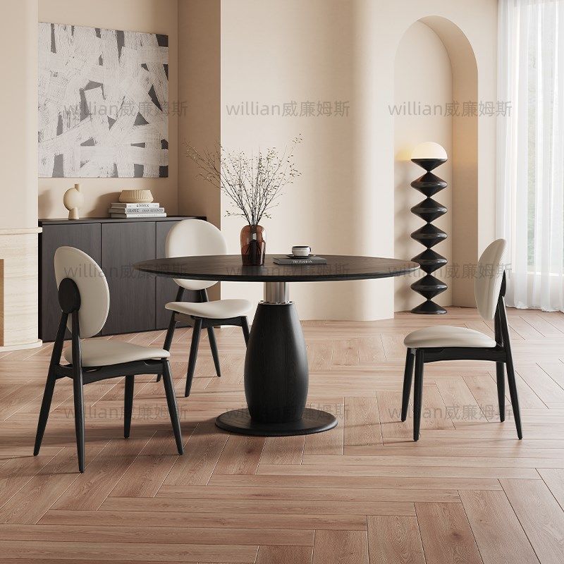 中古风实木面圆桌法式复古小户型家用餐桌椅组合意式极简洽谈桌椅,住宅家具,岩板餐桌,淘宝优惠券,粉丝福利购,淘宝优惠卷