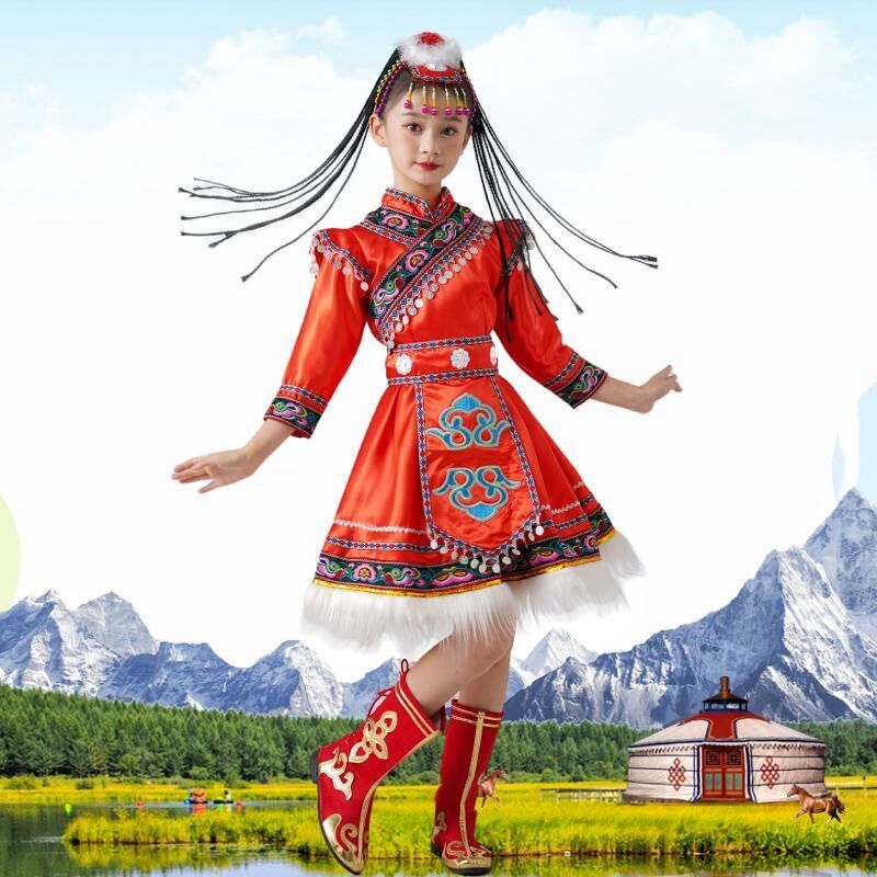 新款女童藏族服装少数民族西藏舞蹈服儿童幼儿园国庆节元旦演出服