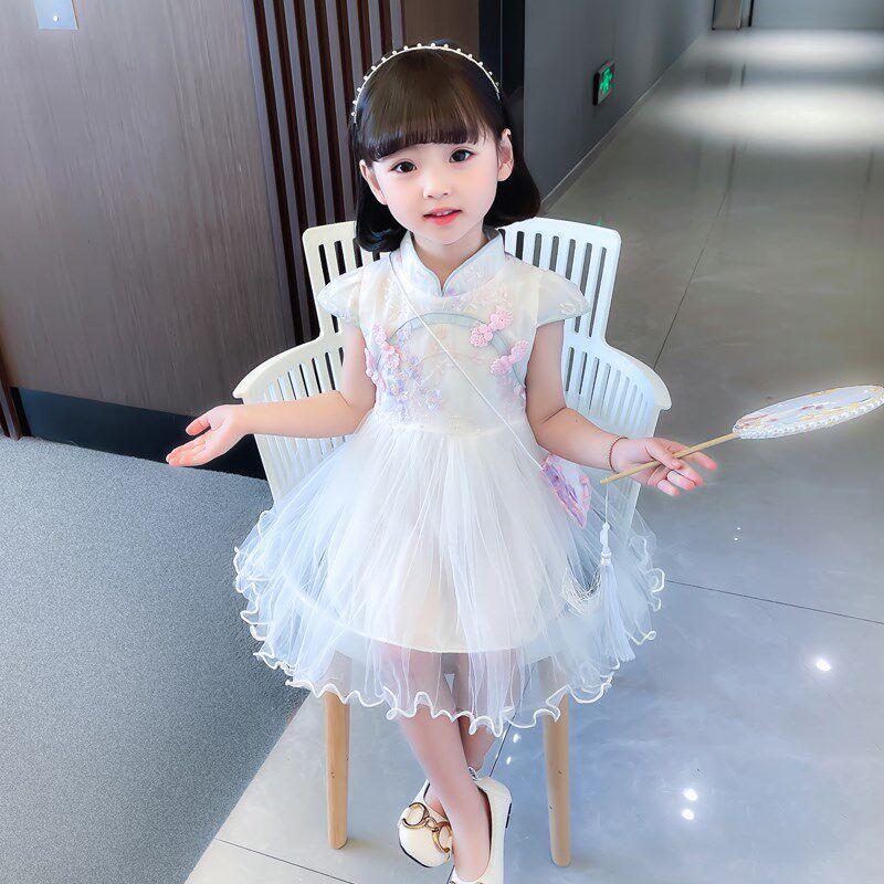 粉嫩公主裙女童纱裙夏季2024新款洋气汉服儿童旗袍连衣裙宝宝夏装