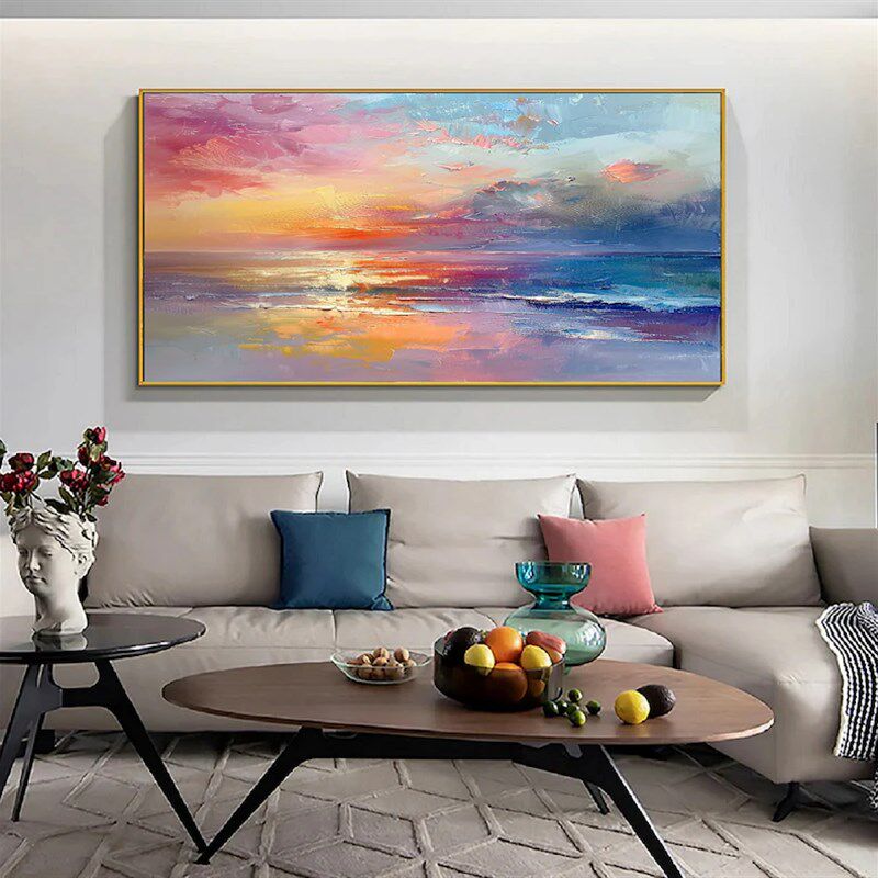 大芬村纯手绘油画大海风景现代抽象客厅装饰画卧室办公室横版挂画