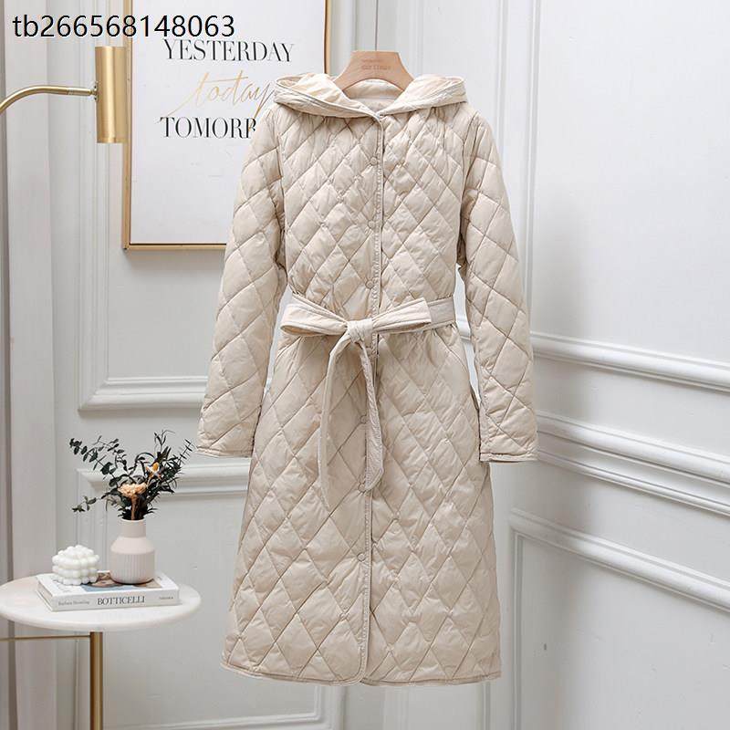 轻薄羽绒服女中长款系带春秋冬季新款菱形格收腰大衣内搭内胆连帽,女装/女士精品,羽绒服,淘宝优惠券,粉丝福利购,淘宝优惠卷