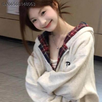 拼接格子连帽外套女秋冬