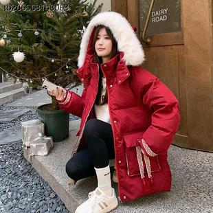 棉衣外套 胖mm大毛领红色棉服女加厚今年流行冬装 300斤特大码 女装
