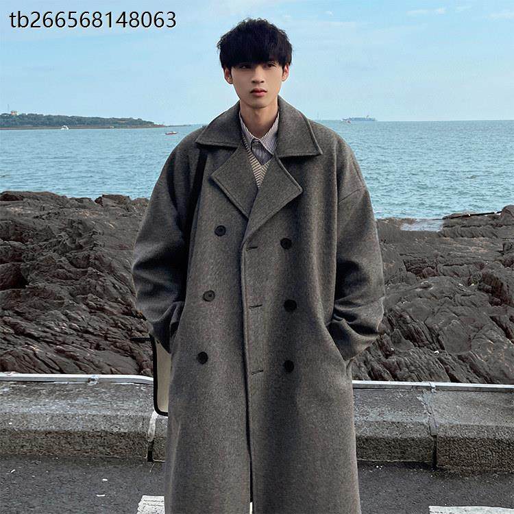 冬季毛呢大衣男中长版过膝西装领双排扣呢子风衣外套加厚ins潮流