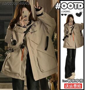 外套潮 夹棉加厚工装 300斤加肥加大百搭设计感棉服女冬季 胖mm大码