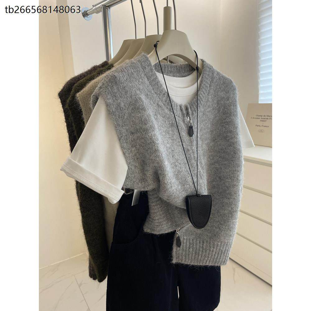 双拉链~软糯针织毛衣马甲女！秋季韩系百搭休闲叠穿背心无袖上衣