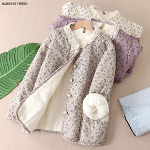 930克 零下穿特厚长毛绒棉衣外套女碎花加绒冬蕾丝花边棉袄F38