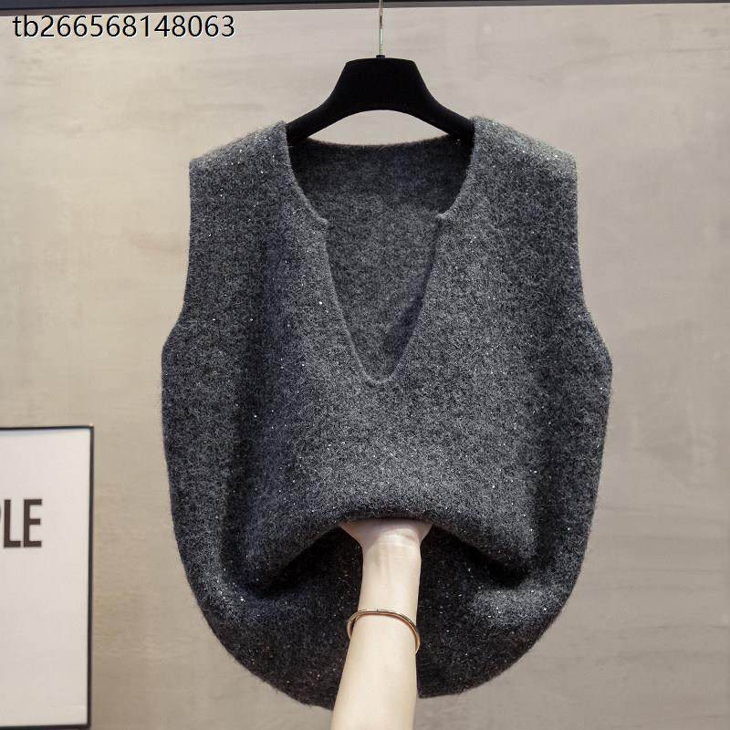 亮片V领针织马甲背心女2025秋冬新款宽松外穿马夹叠穿毛衣坎肩潮