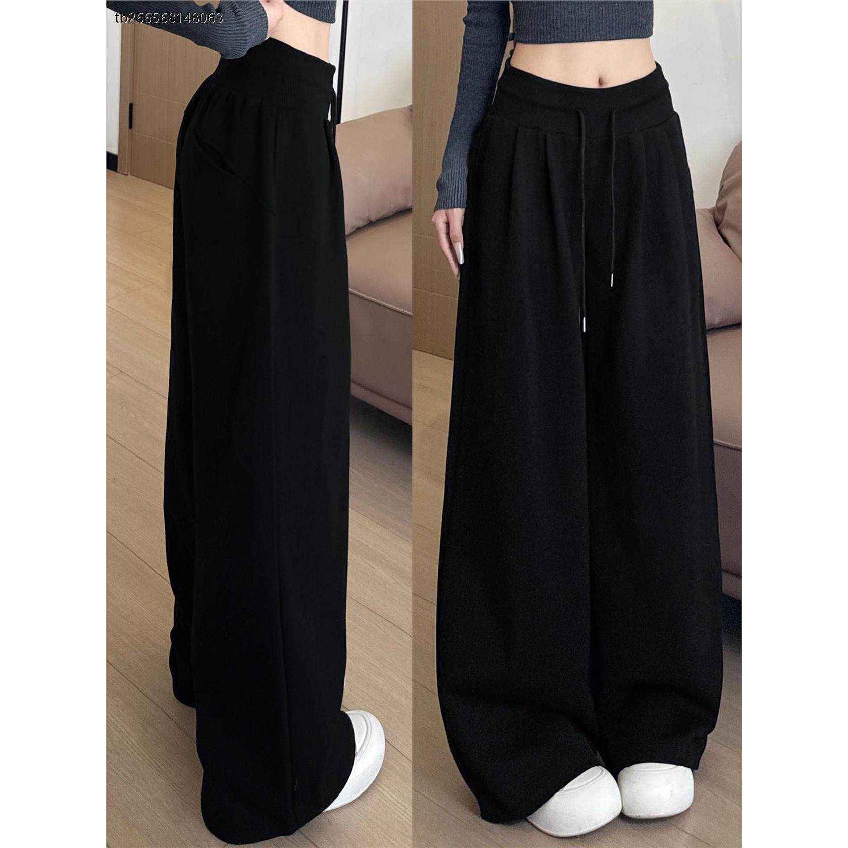 胖mm大码女装黑色高腰运动休闲裤女宽松bf慵懒风遮肉显瘦阔腿卫裤