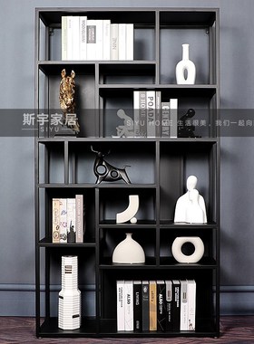 样板房间现代书柜客厅创意软装家居饰品陶瓷马头摆件假书花瓶组合