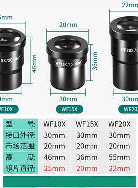 体视显微镜WF10X/WF15X/WF20X高眼点广角目镜接口直径30mm