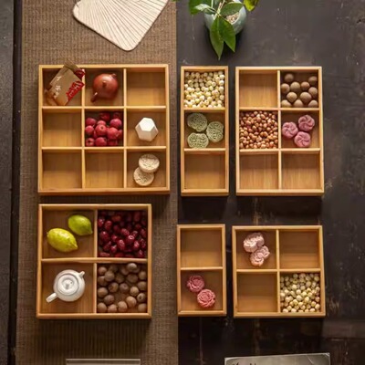 围炉煮茶托盘水果盘零食盘果盘点心盘四宫格木质九宫格干果盘茶盘