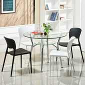 洽谈桌椅组合商店铺接待休息会客家用双层钢化玻璃圆形饭餐桌1米