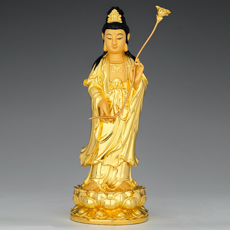福佑佛具 纯铜贴金西方三圣佛像站像阿弥陀三尊观音菩萨供奉摆件
