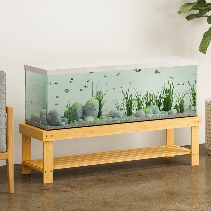 简约组合水族箱底座简约鱼缸架子底座楠竹多双层桌子置物鱼缸底柜
