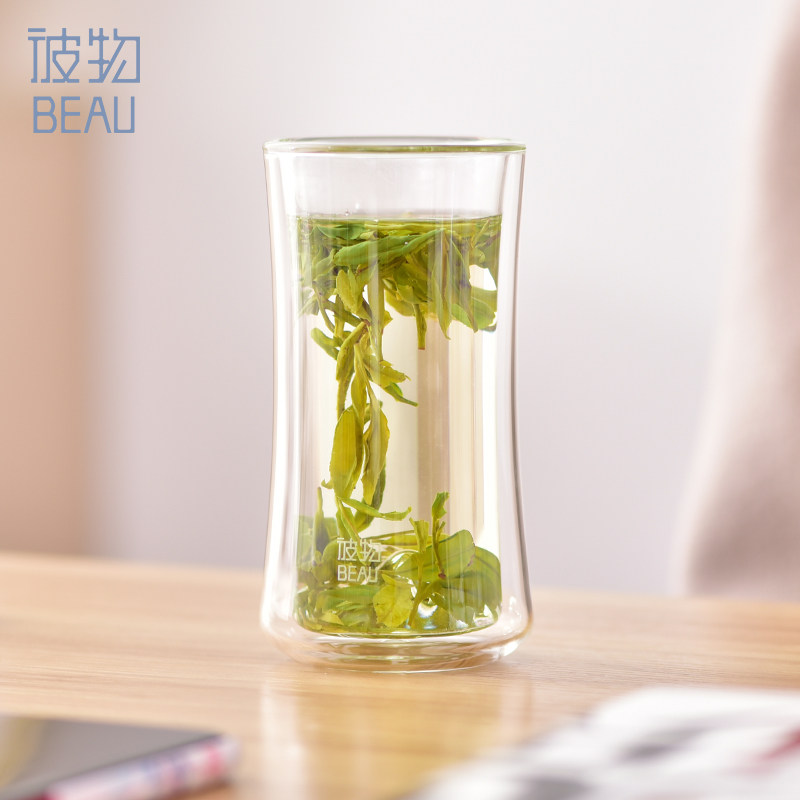 天福茗茶彼物山水间双层隔热玻璃杯创意水杯男女茶杯咖啡杯大容量