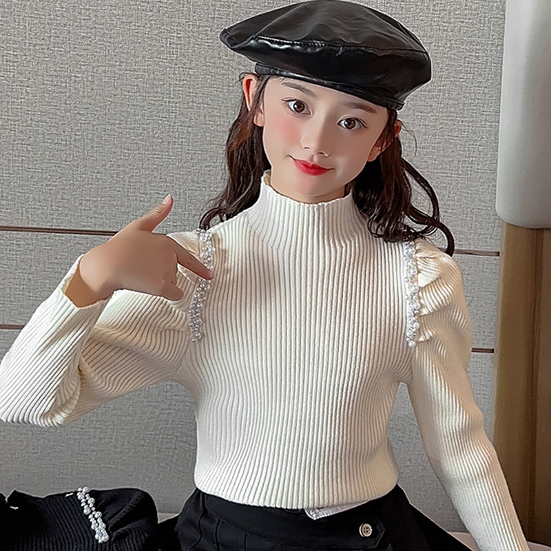 女童毛衣2023新款冬季儿童打底衫春秋大童女孩针织内搭加绒加厚冬